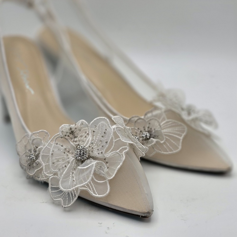Betsey Johnson Ivory Floral Embellished Pointed Toe Heels (wedding shoes)